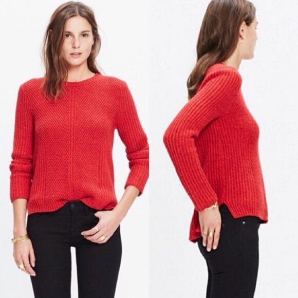 Madewell Red Hexcomb Texture Pullover Crew Neck Knit Sweater XS - Picture 1 of 8